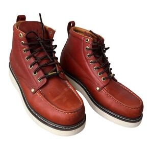 Rhino Work Boots Mens Leather Wedge Sole Red Brown Lace Up Soft Toe Size 11